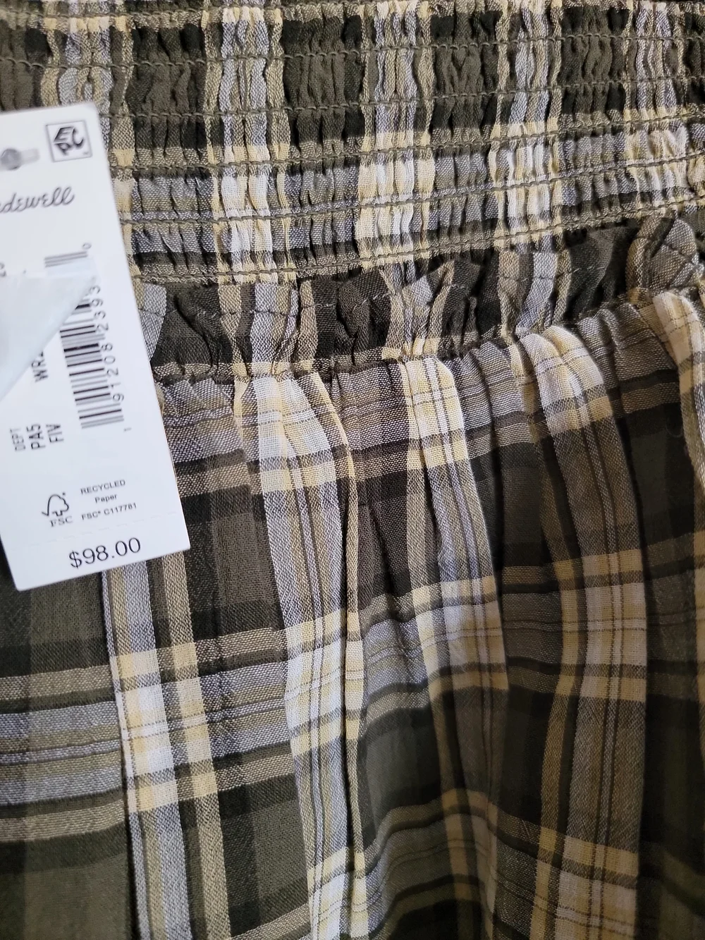 MadeWell lOlive Green Plaid Smocked Waist Skirt - Picture 2 of 3